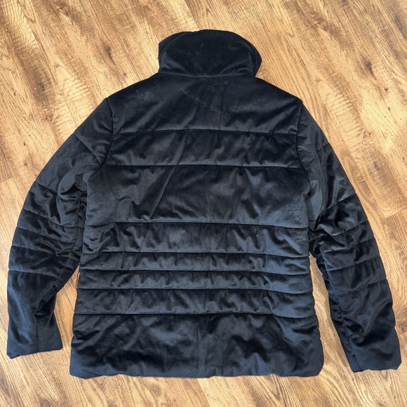 Sofia Vergara Black Puffer Jacket Coat Velveteen Womens Size Medium Comfy Soft - Picture 5 of 8